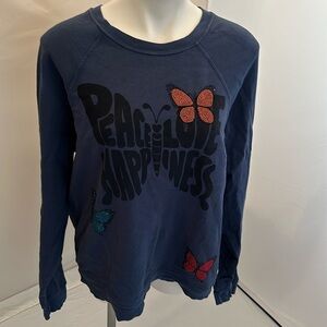 Lauren Moshi Anela Crystal Love Butterfly Denim Navy pullover sweatshirt